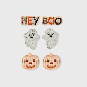 Halloween 3 pairs of earrings ghost pumpkin hey boo